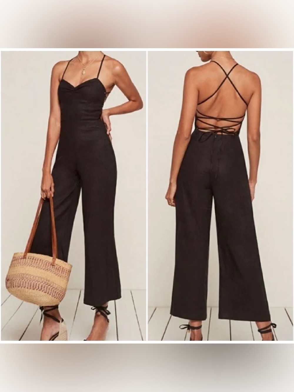 Reformation Oregano Jumpsuit Lace Up Back
Linen Black Size 4